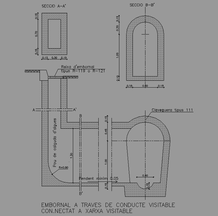 Bloque Autocad Sección de conducto visitable.